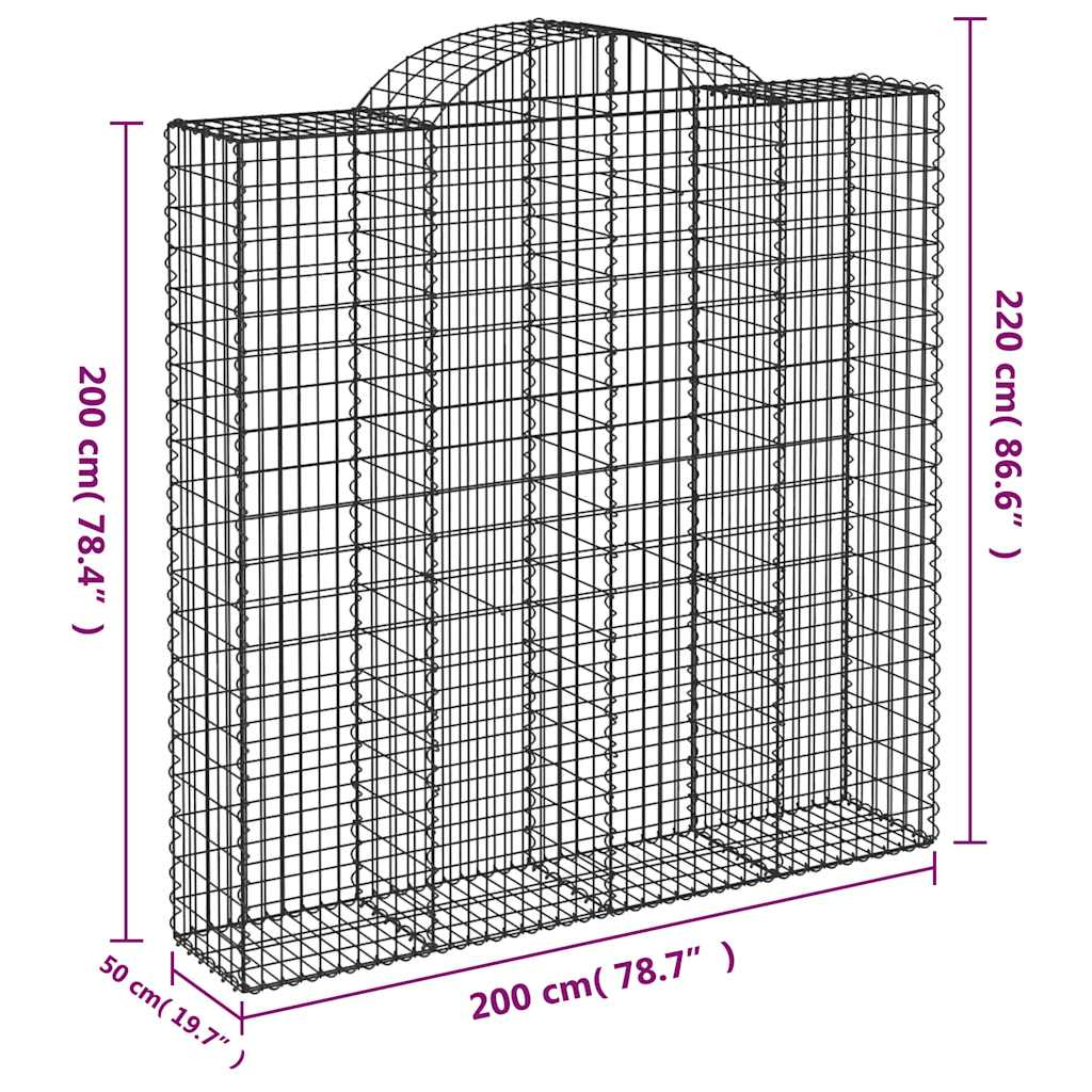 vidaXL Arched Gabion Baskets 9 pcs 200x50x200/220 cm Galvanised Iron