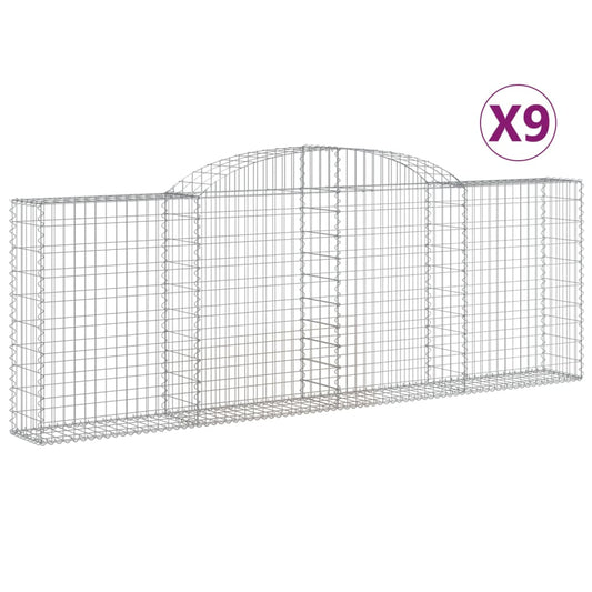 vidaXL Arched Gabion Baskets 9 pcs 300x30x100/120 cm Galvanised Iron