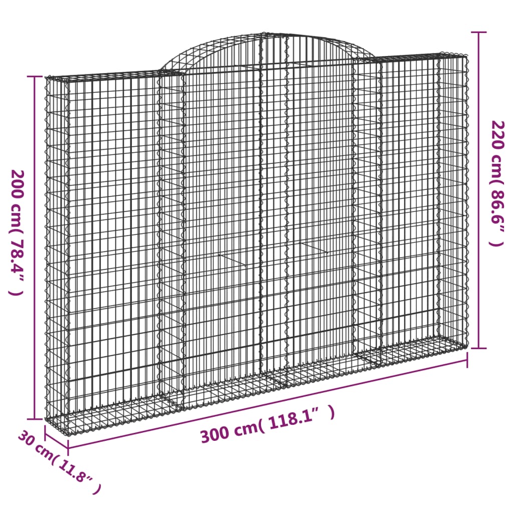 vidaXL Arched Gabion Baskets 3 pcs 300x30x200/220 cm Galvanised Iron