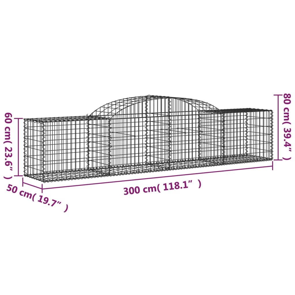 vidaXL Arched Gabion Baskets 8 pcs 300x50x60/80 cm Galvanised Iron