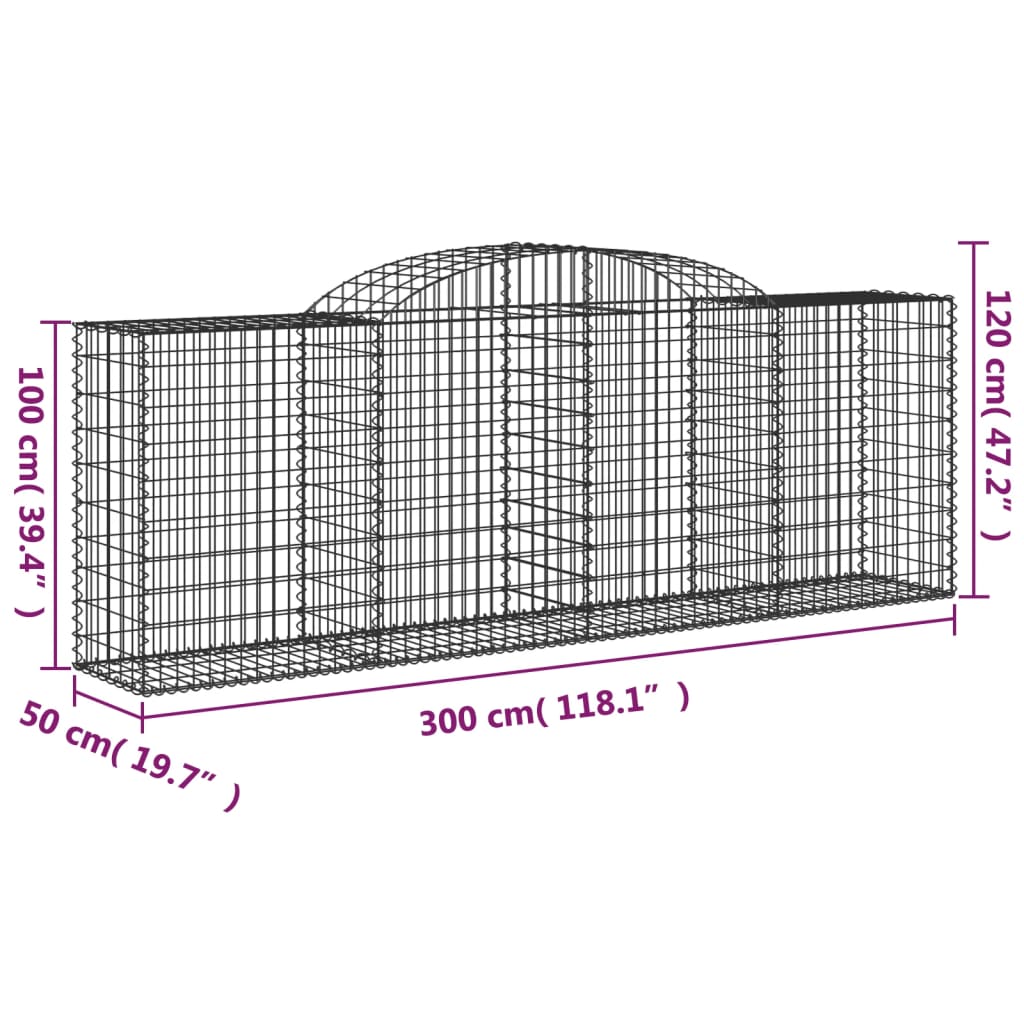 vidaXL Arched Gabion Baskets 5 pcs 300x50x100/120 cm Galvanised Iron