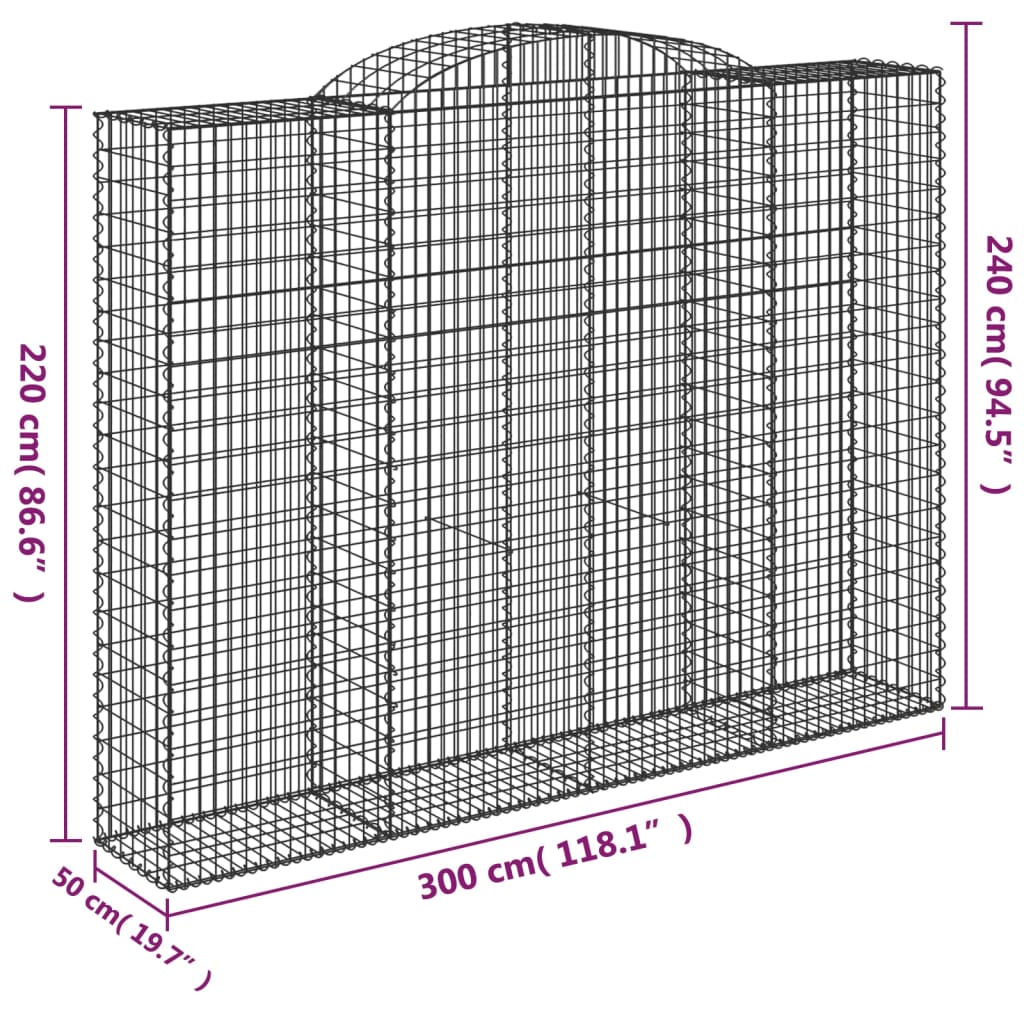 vidaXL Arched Gabion Baskets 6 pcs 300x50x220/240 cm Galvanised Iron