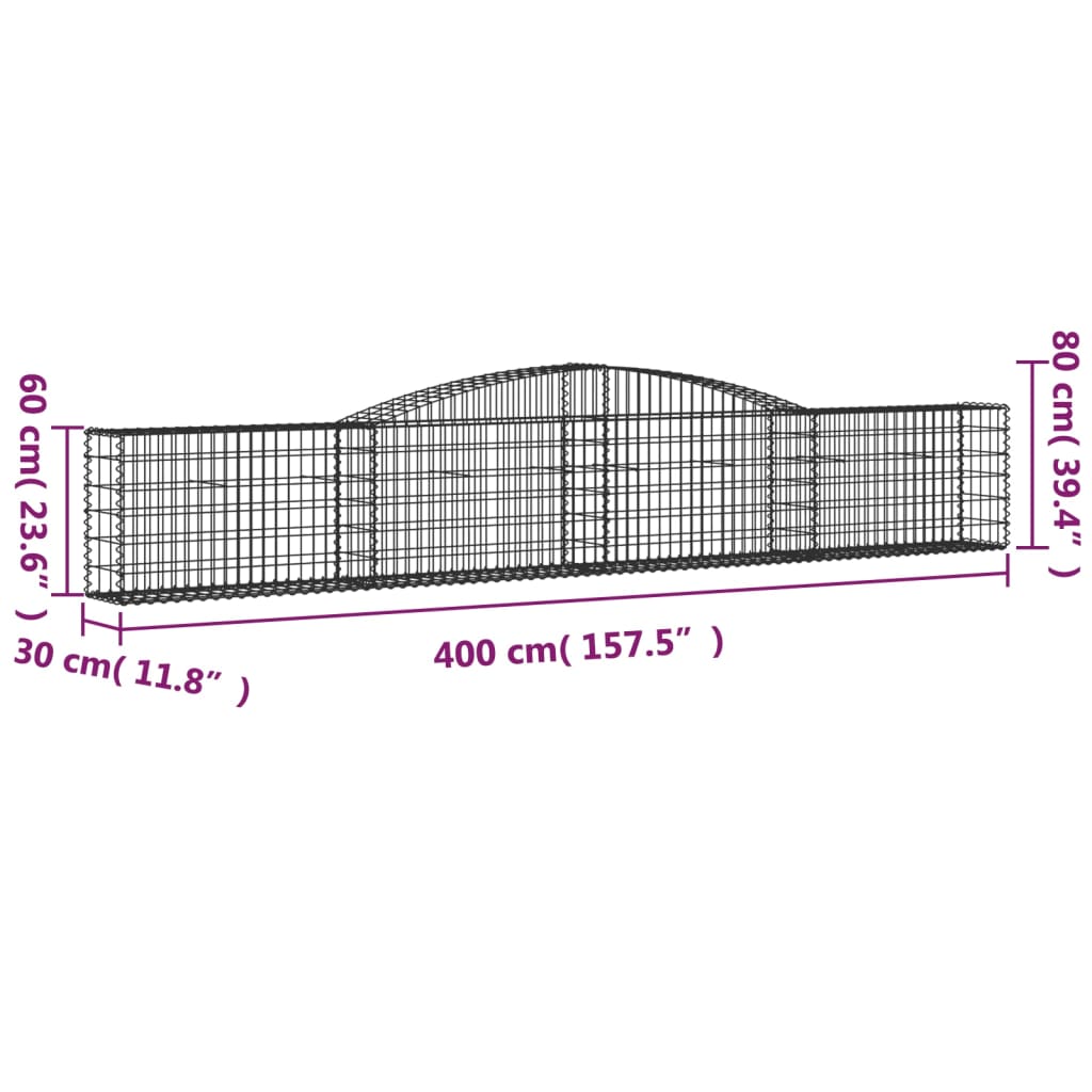 vidaXL Arched Gabion Baskets 9 pcs 400x30x60/80 cm Galvanised Iron