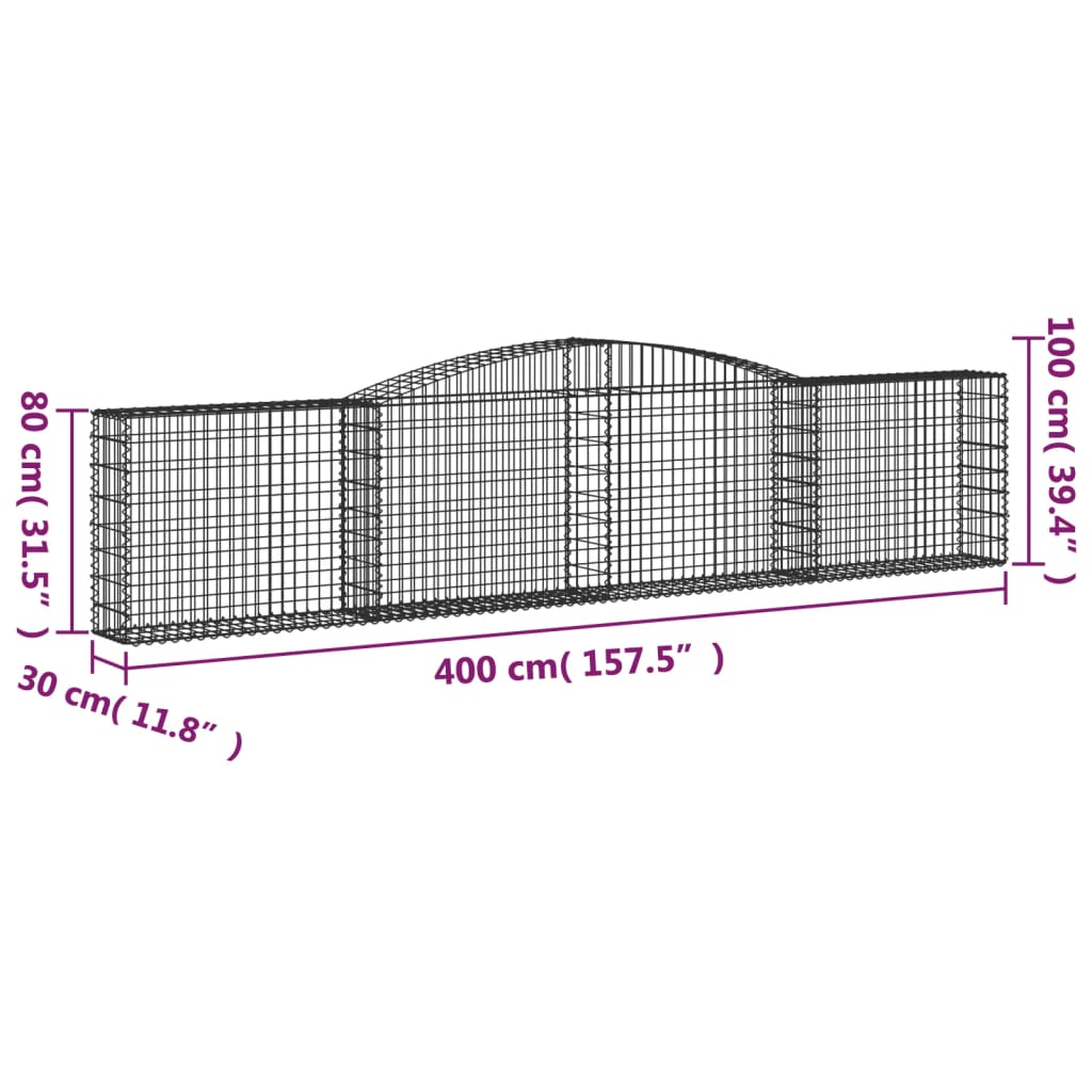 vidaXL Arched Gabion Baskets 3 pcs 400x30x80/100 cm Galvanised Iron