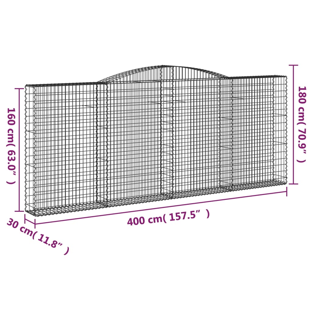 vidaXL Arched Gabion Baskets 2 pcs 400x30x160/180 cm Galvanised Iron