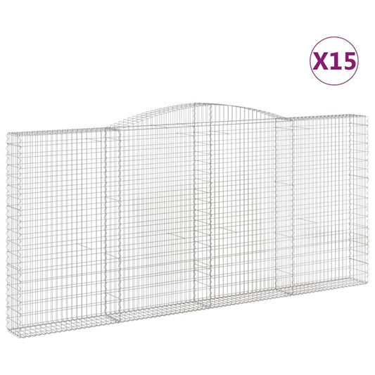 vidaXL Arched Gabion Baskets 15 pcs 400x30x180/200 cm Galvanised Iron