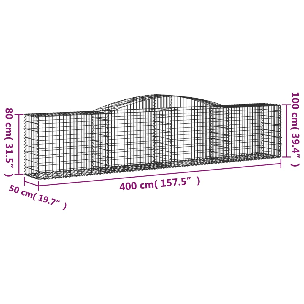 vidaXL Arched Gabion Baskets 2 pcs 400x50x80/100 cm Galvanised Iron