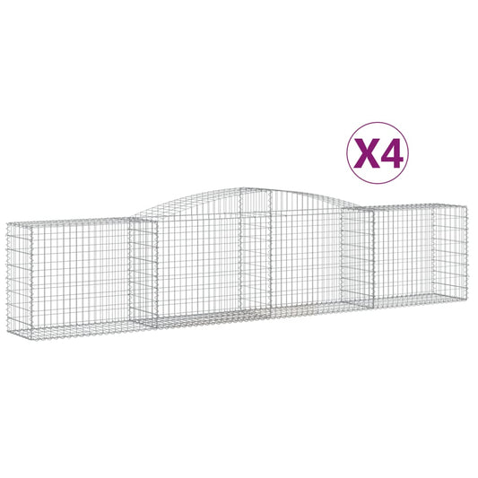 vidaXL Arched Gabion Baskets 4 pcs 400x50x80/100 cm Galvanised Iron