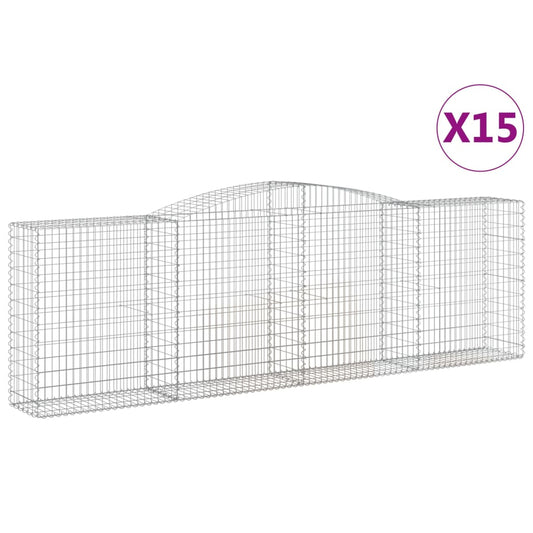 vidaXL Arched Gabion Baskets 15 pcs 400x50x120/140 cm Galvanised Iron
