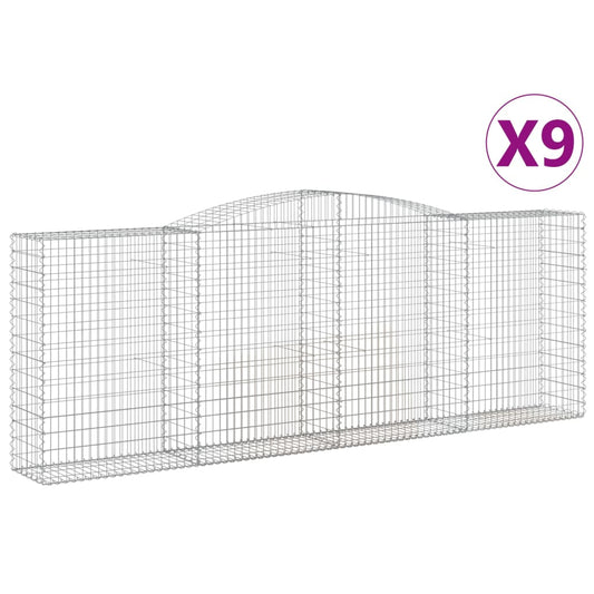 vidaXL Arched Gabion Baskets 9 pcs 400x50x140/160 cm Galvanised Iron