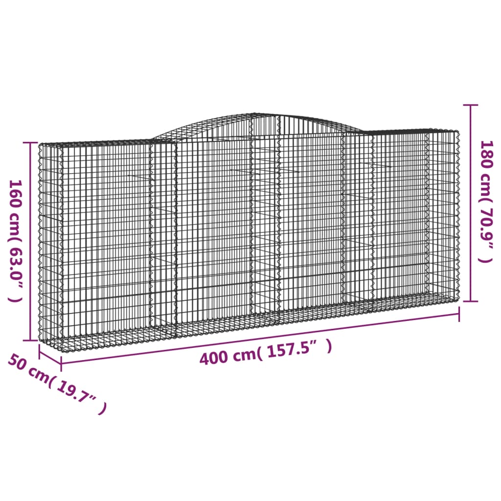 vidaXL Arched Gabion Baskets 2 pcs 400x50x160/180 cm Galvanised Iron