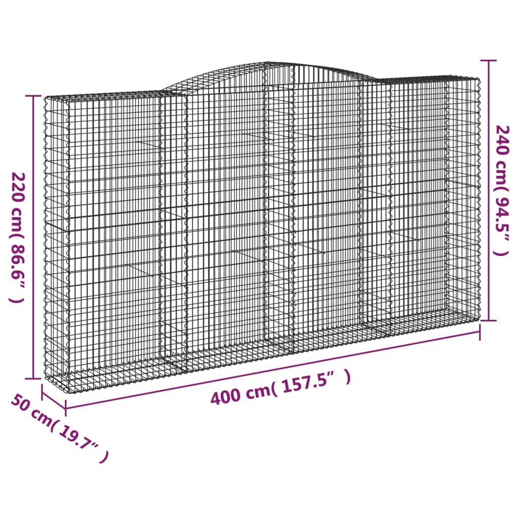 vidaXL Arched Gabion Baskets 15 pcs 400x50x220/240 cm Galvanised Iron