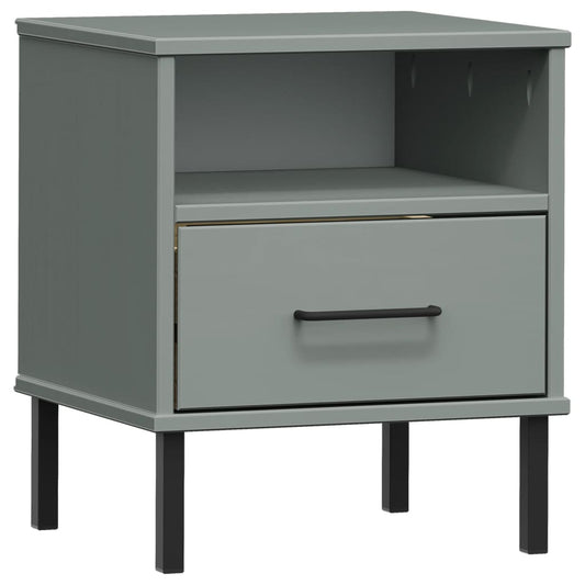 vidaXL Bedside Cabinet with Metal Legs Grey Solid Wood Pine "OSLO
