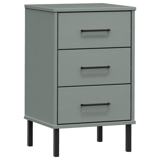 vidaXL Bedside Cabinet with Metal Legs Grey Solid Wood Pine "OSLO