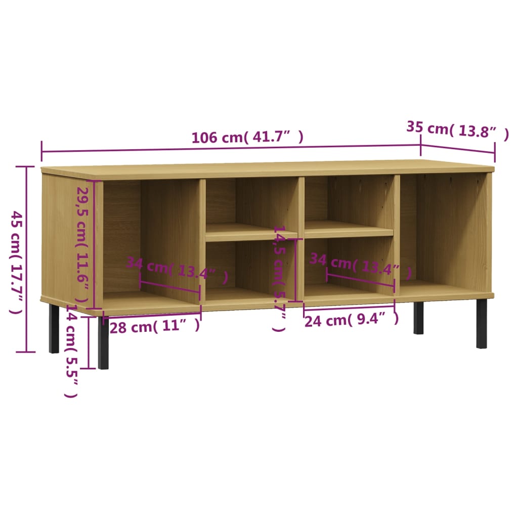 vidaXL Shoe Rack with Metal Legs Brown 106x35x45 cm Solid Wood "OSLO