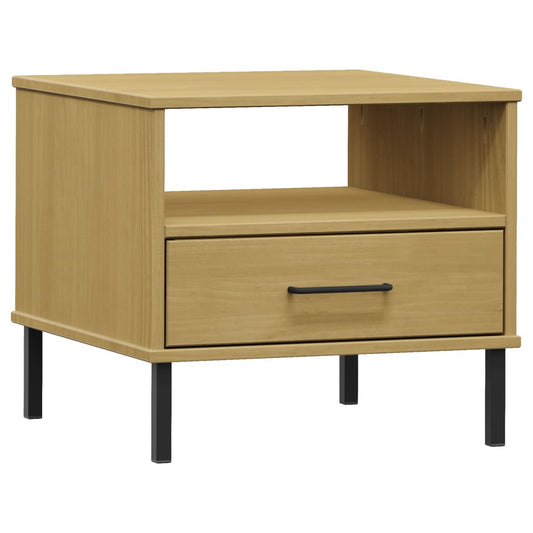 vidaXL Bedside Table with Metal Legs Brown Solid Wood Pine "OSLO