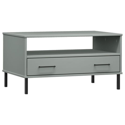 vidaXL Coffee Table with Metal Legs Grey 85x50x45 cm Solid Wood "OSLO