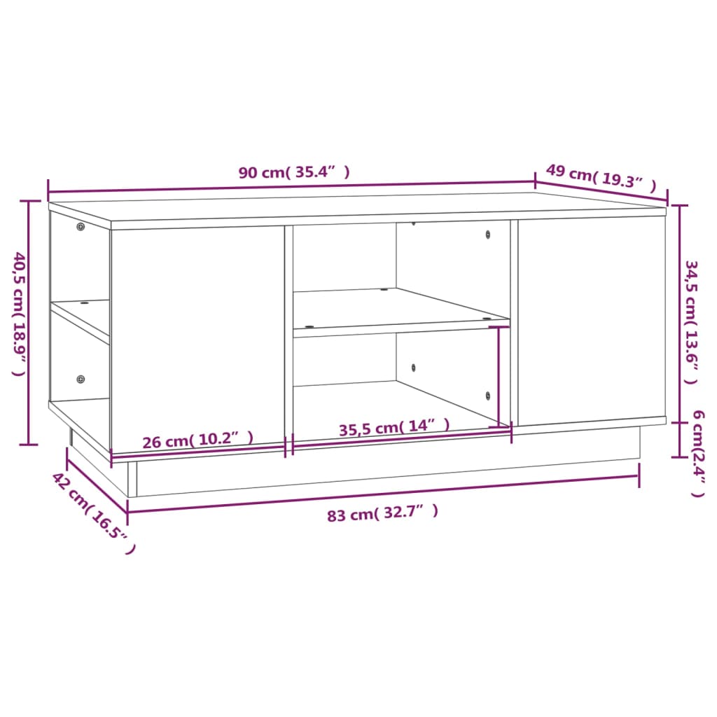 vidaXL Coffee Table Black 90x49x40.5 cm Solid Wood Pine