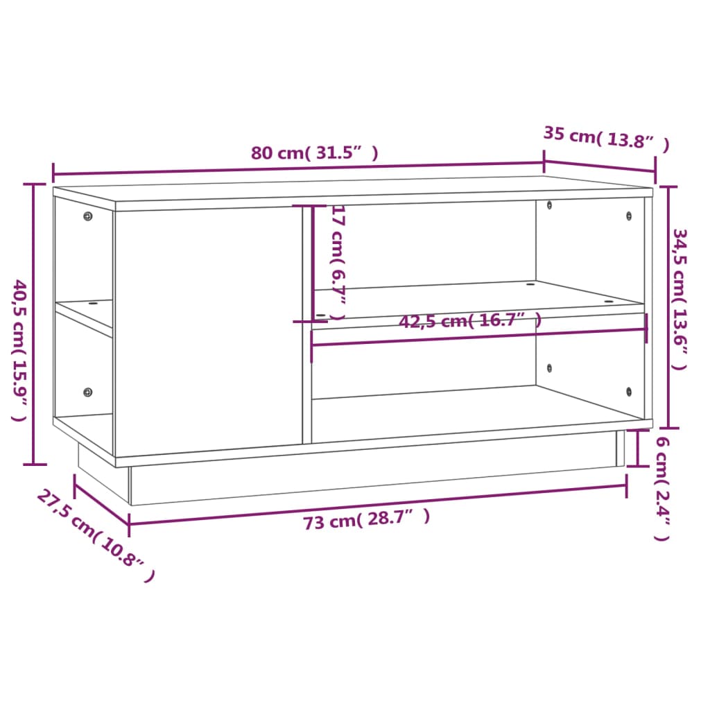 vidaXL TV Cabinet Black 80x35x40.5 cm Solid Wood Pine