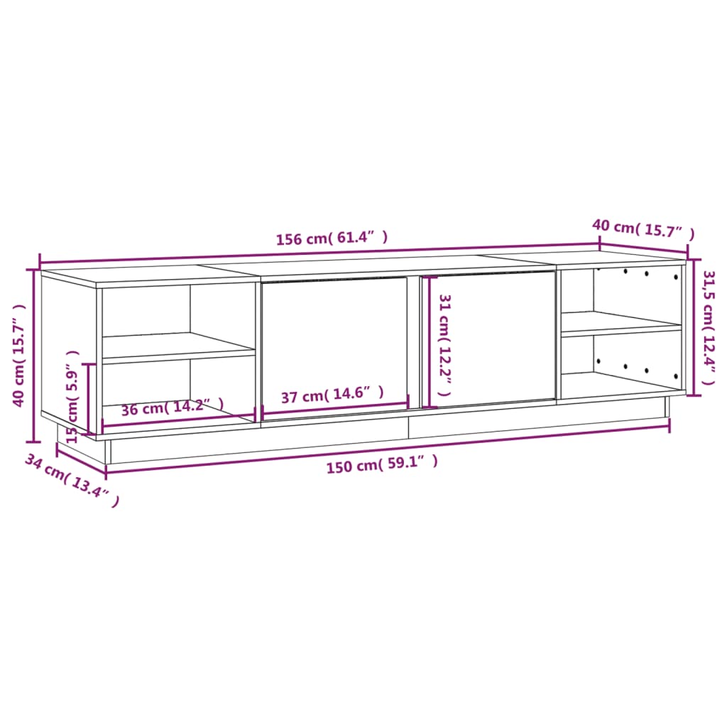 vidaXL TV Cabinet White 156x40x40 cm Solid Wood Pine