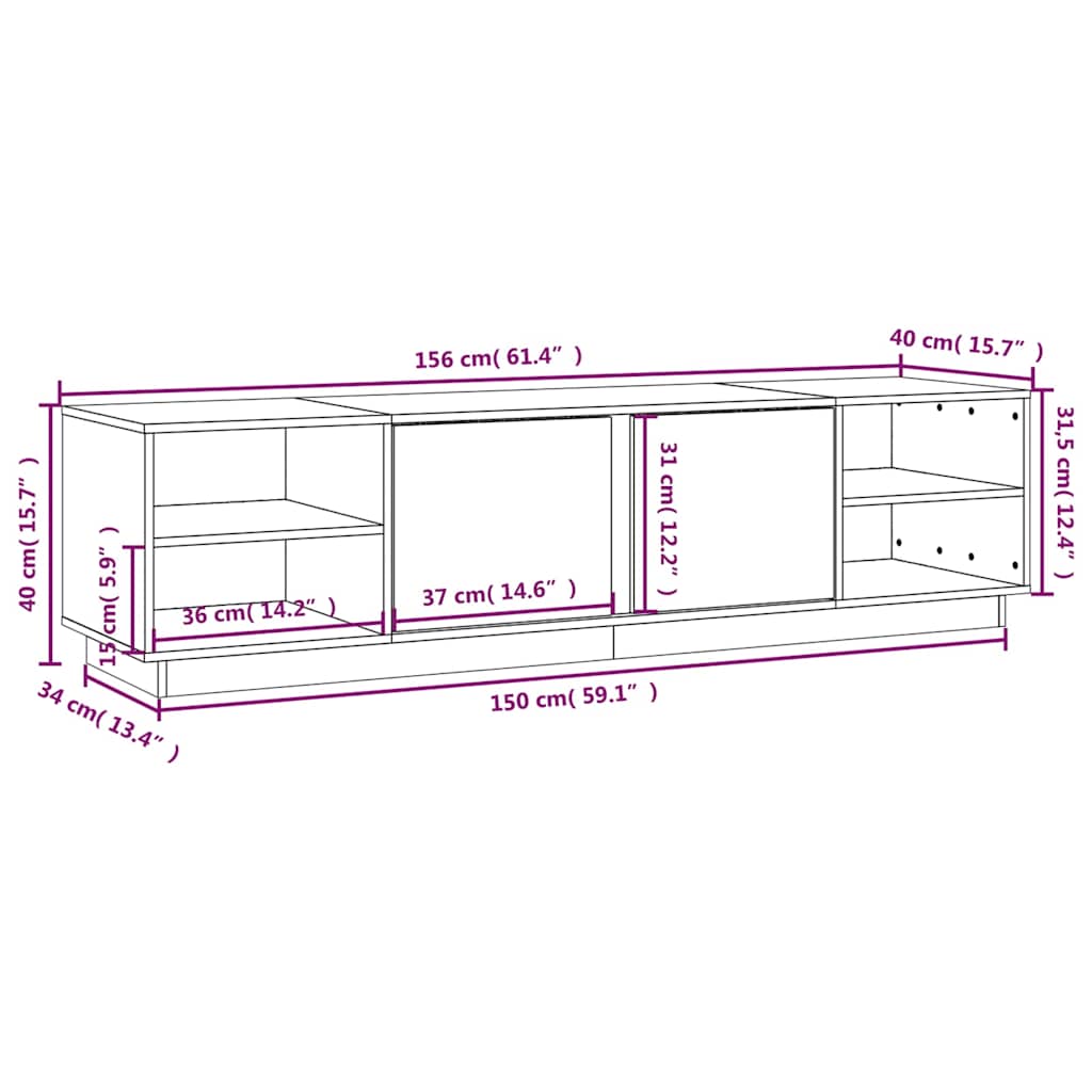 vidaXL TV Cabinet White 156x40x40 cm Solid Wood Pine
