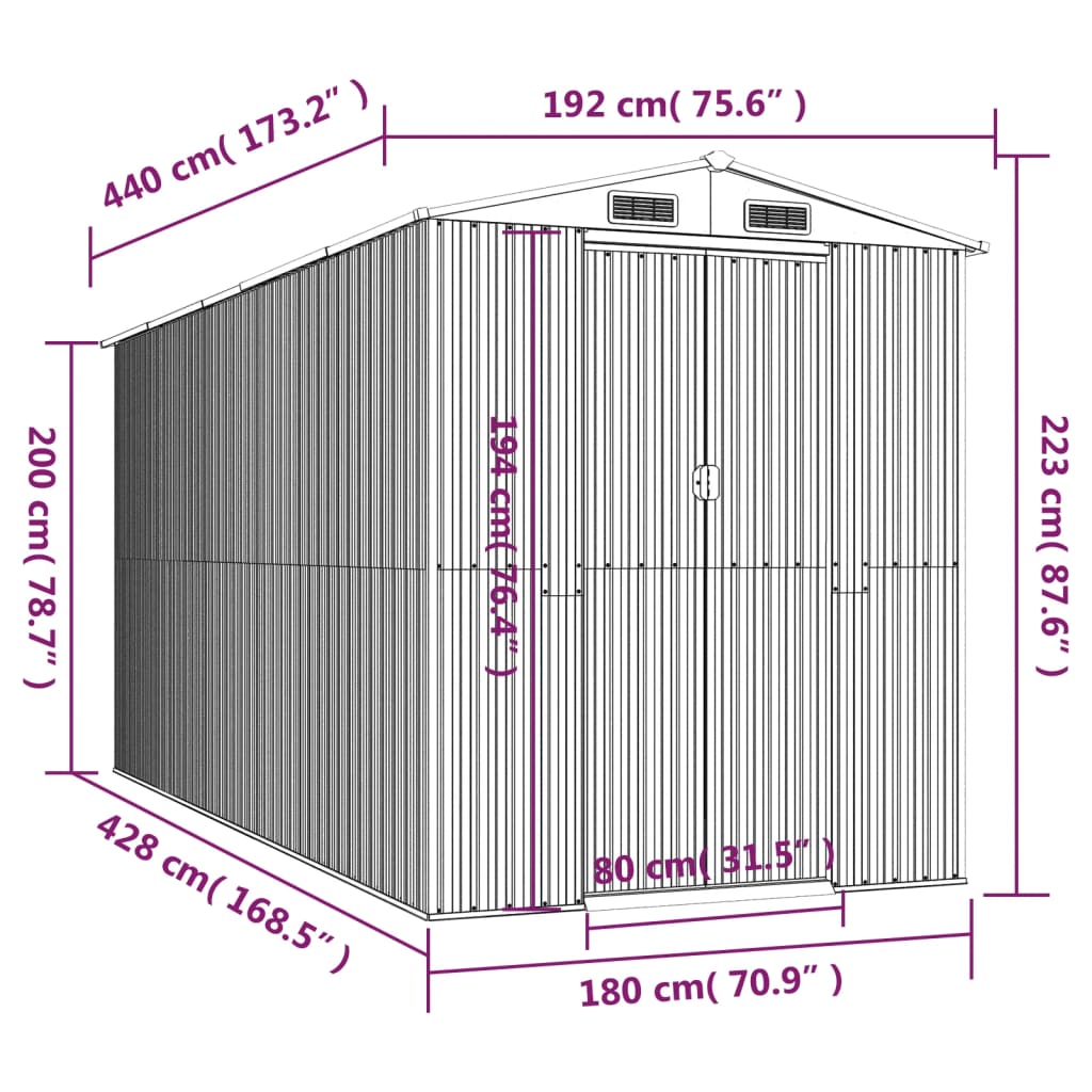 vidaXL Garden Shed Green 192x440x223 cm Galvanised Steel