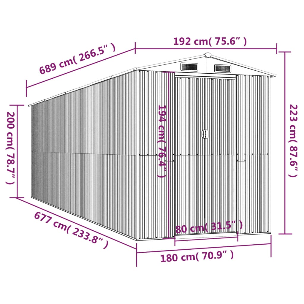 vidaXL Garden Shed Green 192x689x223 cm Galvanised Steel