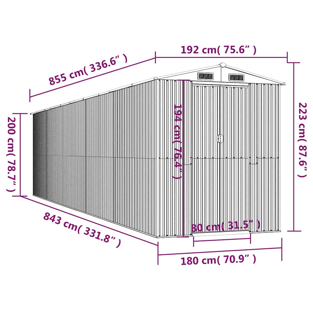 vidaXL Garden Shed Green 192x855x223 cm Galvanised Steel