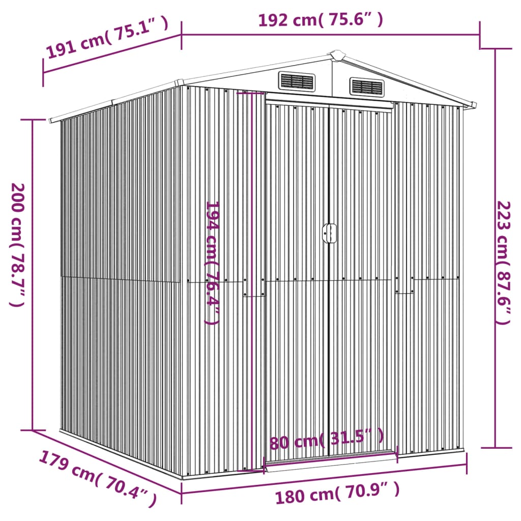 vidaXL Garden Shed Light Grey 192x191x223 cm Galvanised Steel