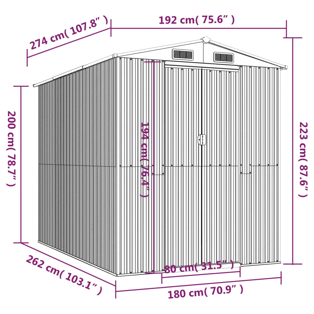 vidaXL Garden Shed Anthracite 192x274x223 cm Galvanised Steel