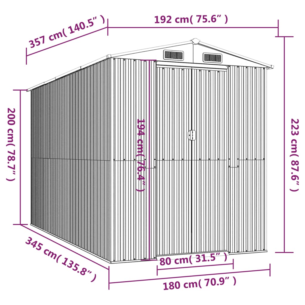 vidaXL Garden Shed Dark Brown 192x357x223 cm Galvanised Steel