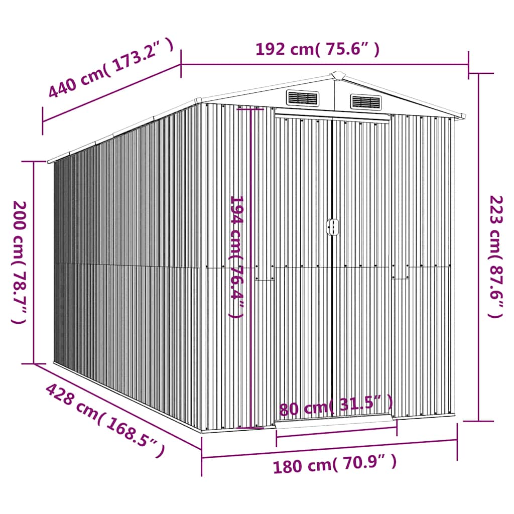 vidaXL Garden Shed Dark Brown 192x440x223 cm Galvanised Steel