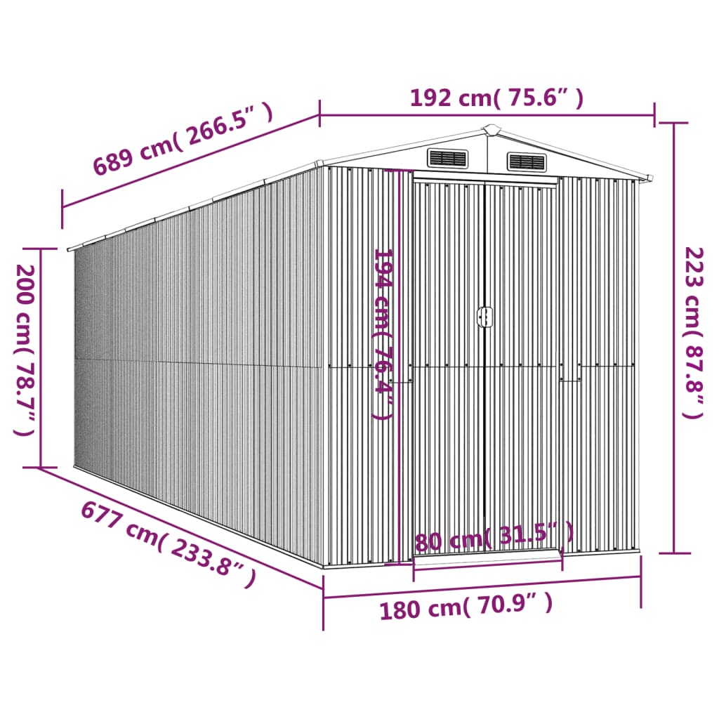 vidaXL Garden Shed Dark Brown 192x689x223 cm Galvanised Steel