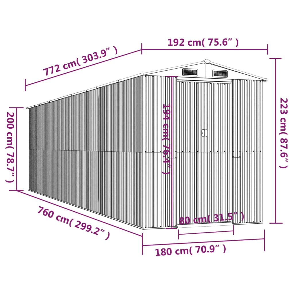 vidaXL Garden Shed Light Brown 192x772x223 cm Galvanised Steel