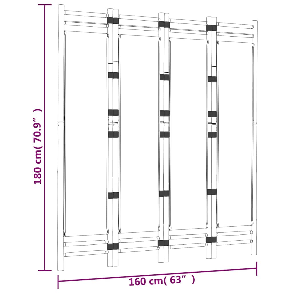 vidaXL Folding 4-Panel Room Divider 160 cm Bamboo and Canvas
