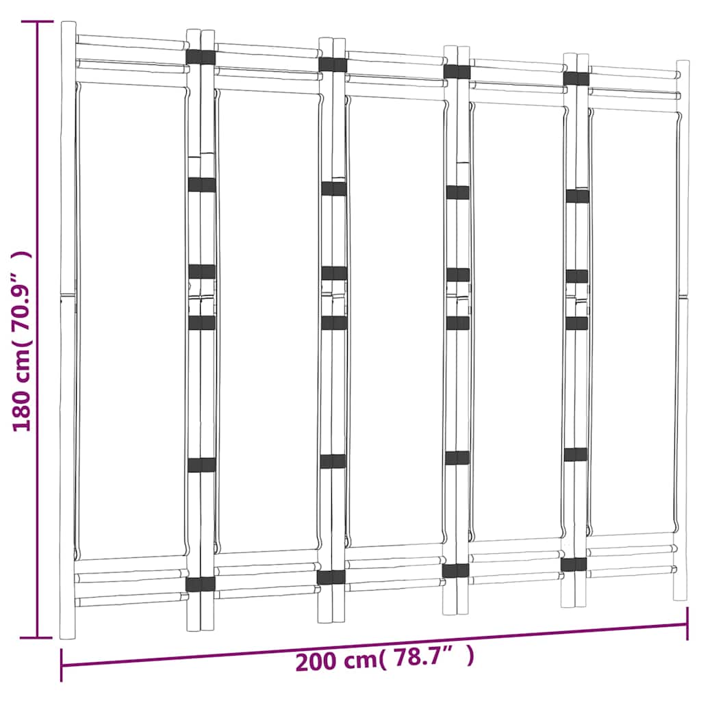 vidaXL Folding 5-Panel Room Divider 200 cm Bamboo and Canvas