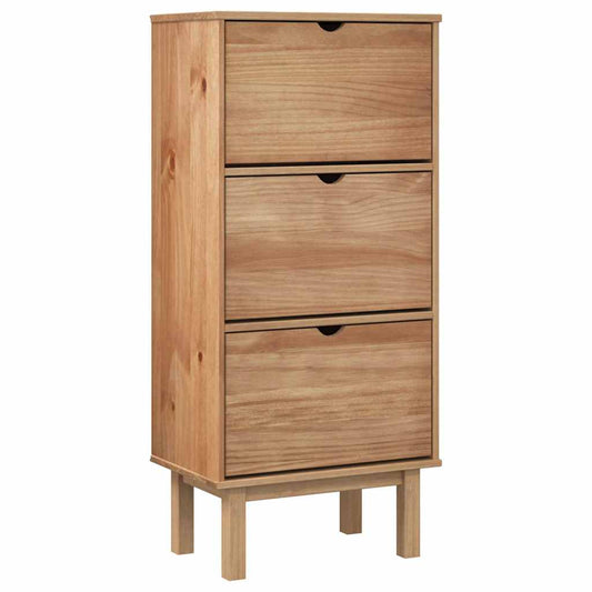 vidaXL Shoe Cabinet "OTTA" with 3 Drawers Brown Solid Wood Pine