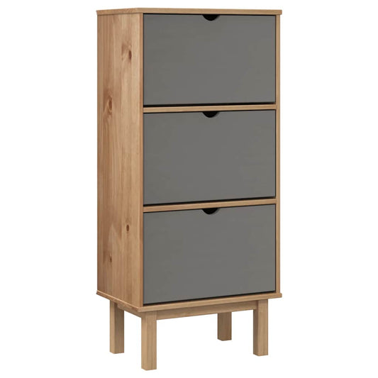 vidaXL Shoe Cabinet "OTTA" with 3 Drawers Brown&Grey Solid Wood Pine