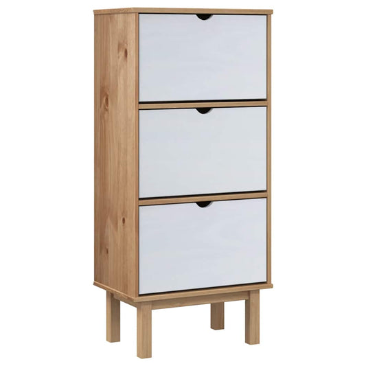 vidaXL Shoe Cabinet "OTTA" with 3 Drawers Brown&White Solid Wood Pine