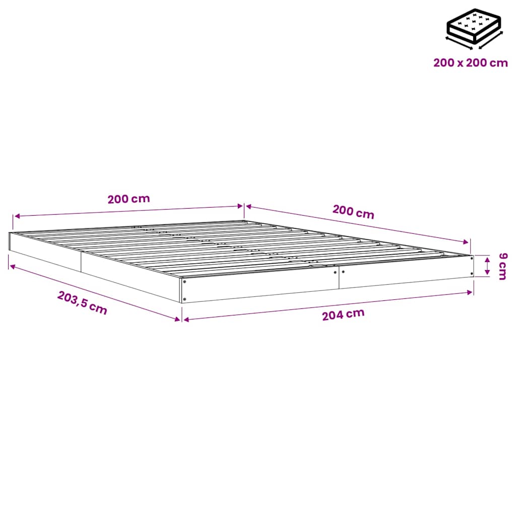 vidaXL Bed Frame without Mattress White 200x200 cm Solid Wood Pine
