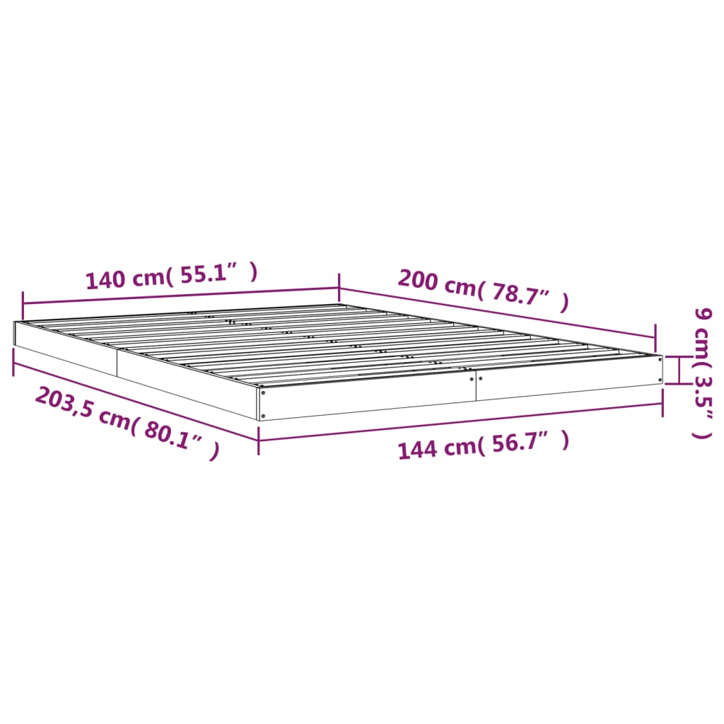 vidaXL Bed Frame | Natural Wood | Solid pinewood | Double | Light Weight