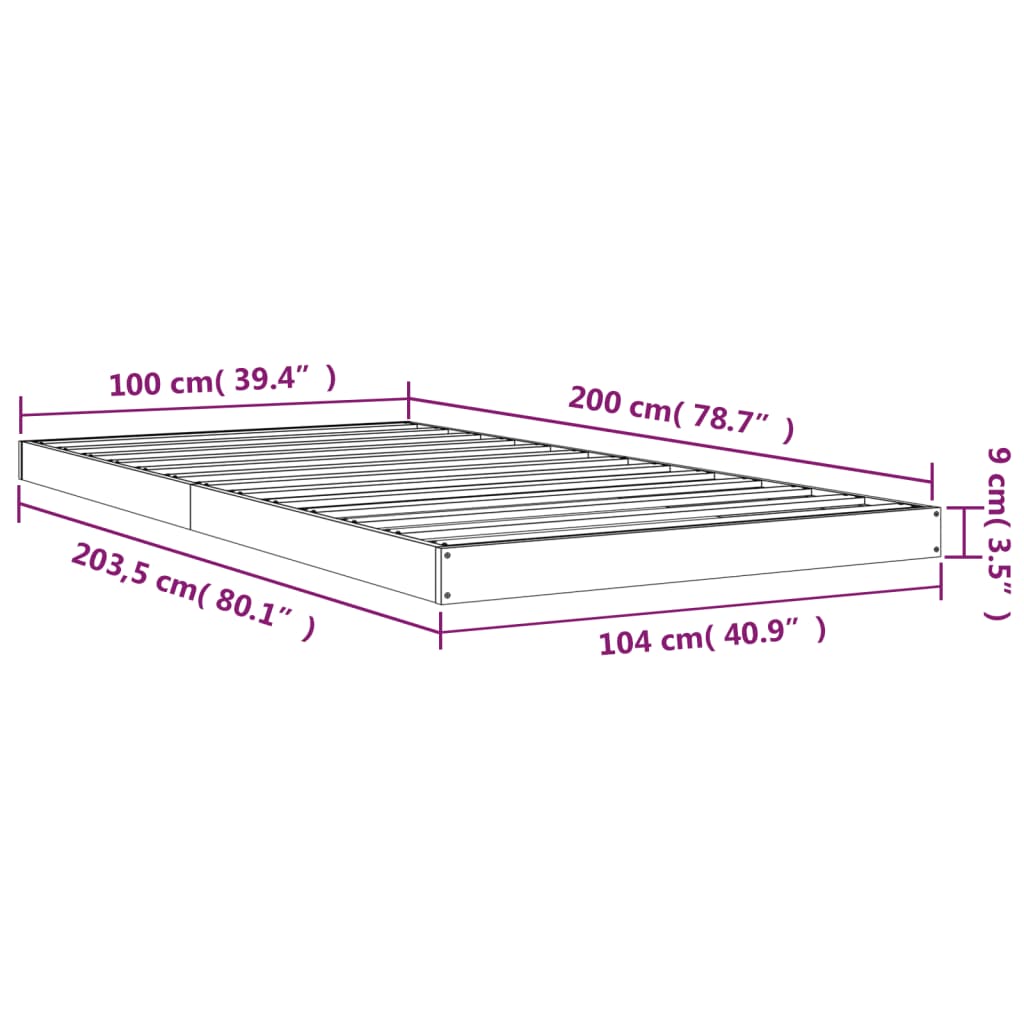vidaXL Bed Frame | Natural Pine | Solid wood, Plywood | Single