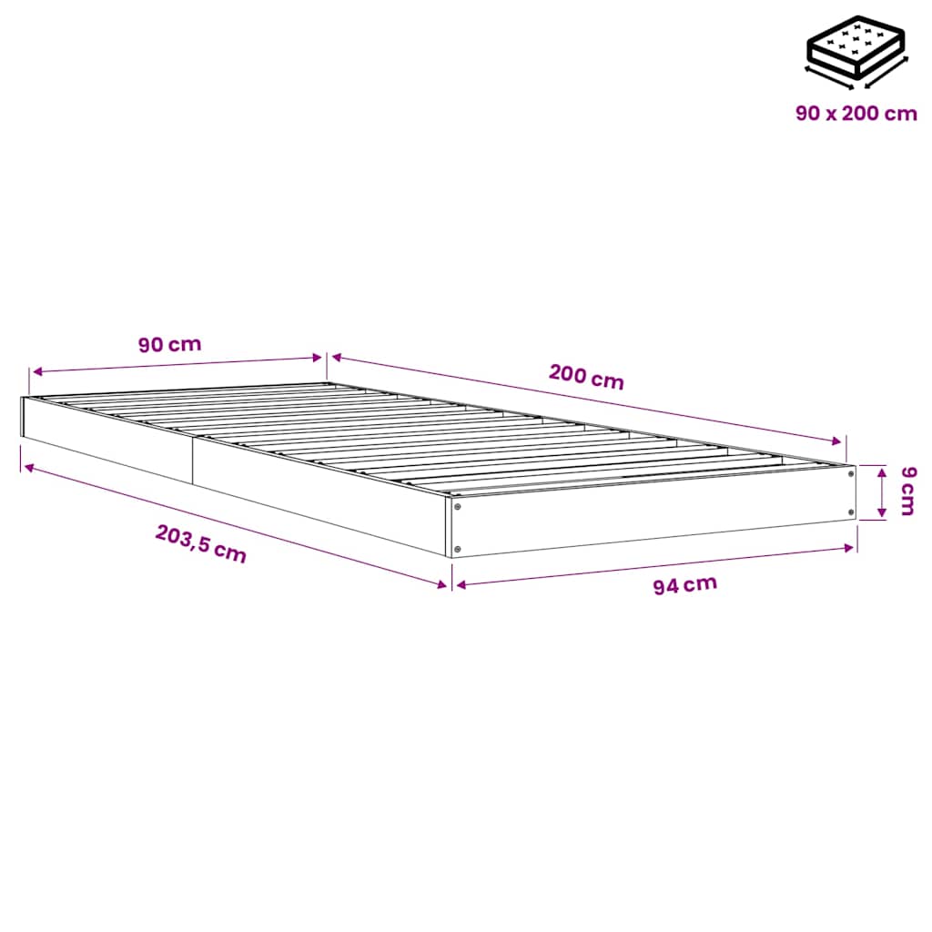 vidaXL Bed Frame without Mattress White 90x200 cm Solid Wood Pine