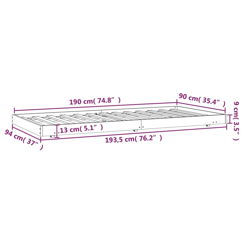 vidaXL Bed Frame without Mattress 90x190 cm Solid Wood Pine
