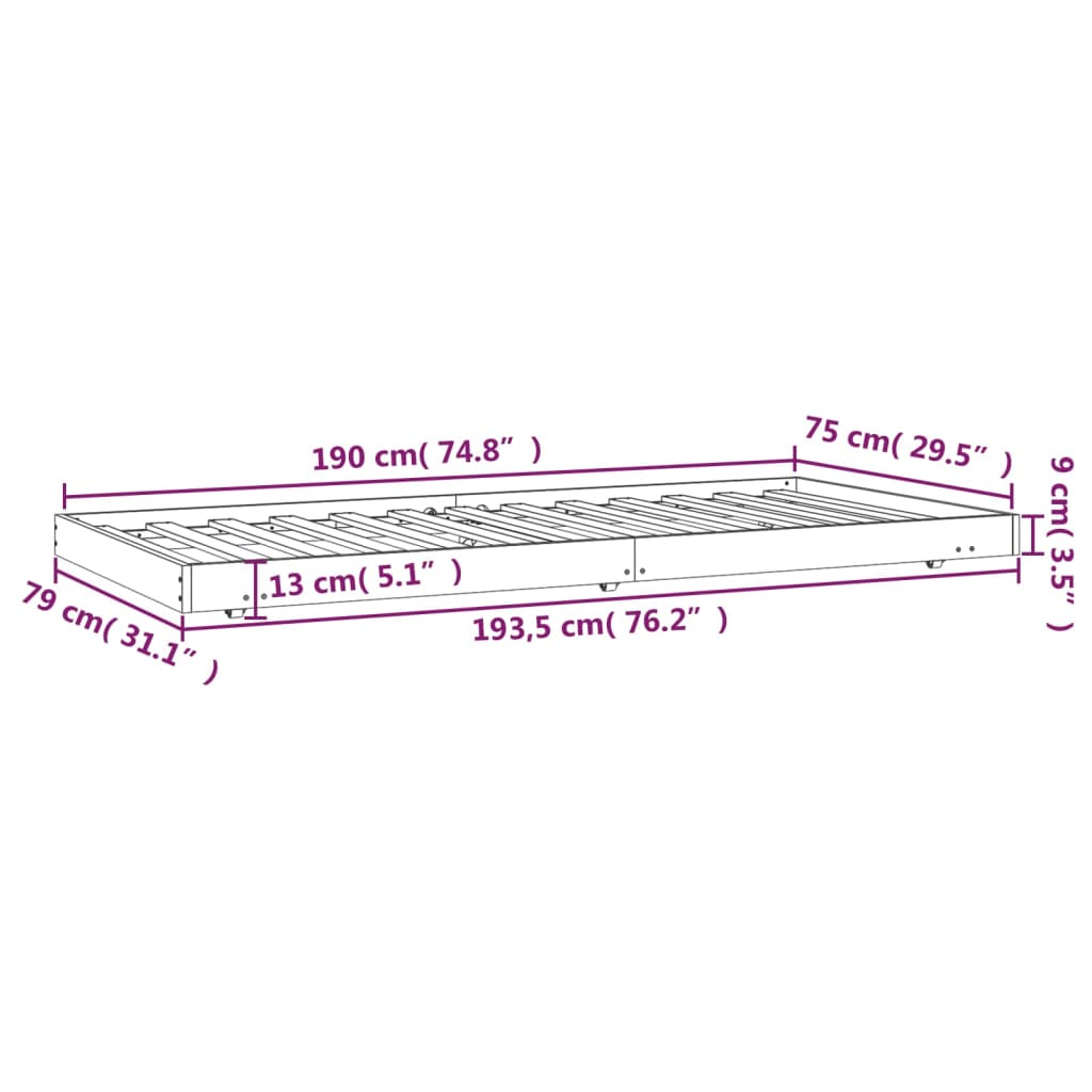 vidaXL Bed Frame without Mattress White 75x190 cm Solid Wood Pine