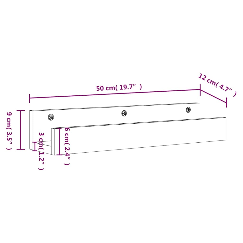vidaXL Wall Shelves 2 pcs 50x12x9 cm Solid Wood Pine