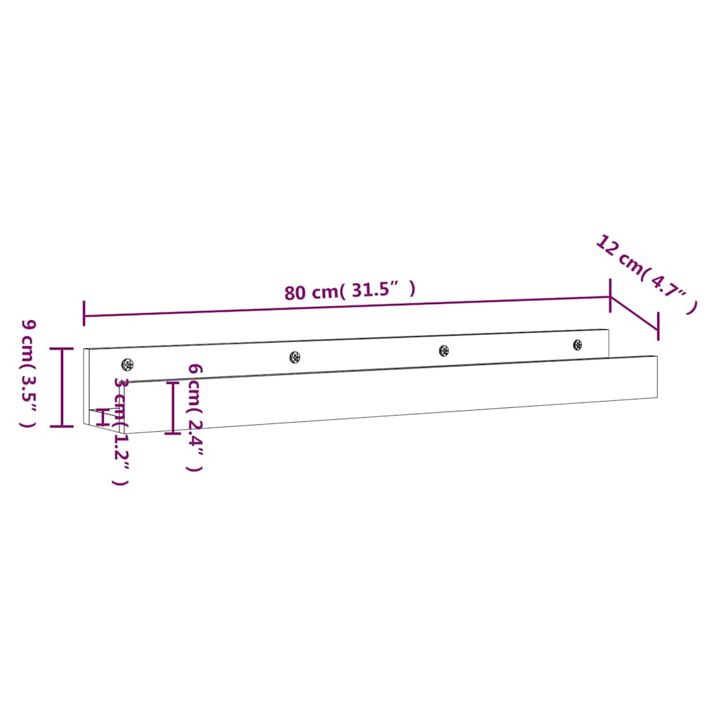 vidaXL Wall Shelves 2 pcs 80x12x9 cm Solid Wood Pine