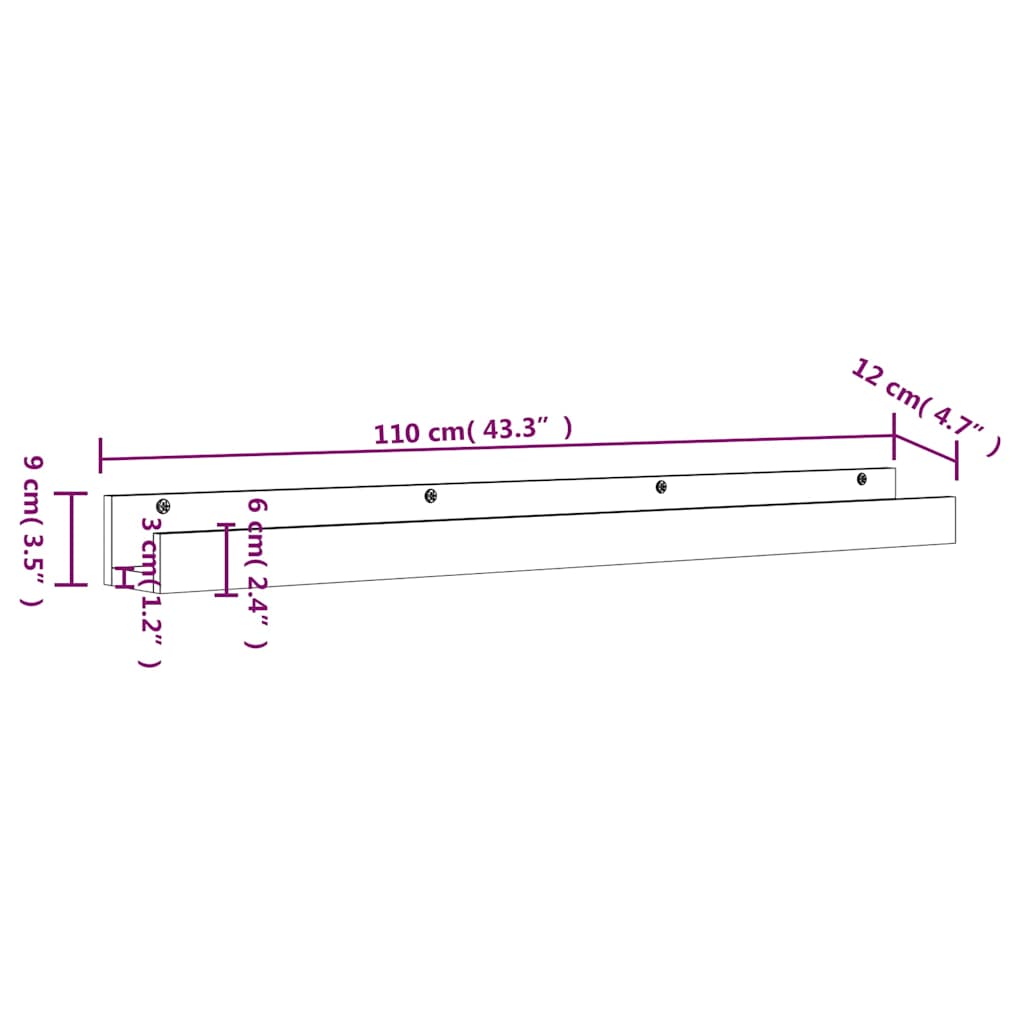 vidaXL Wall Shelves 2 pcs White 110x12x9 cm Solid Wood Pine
