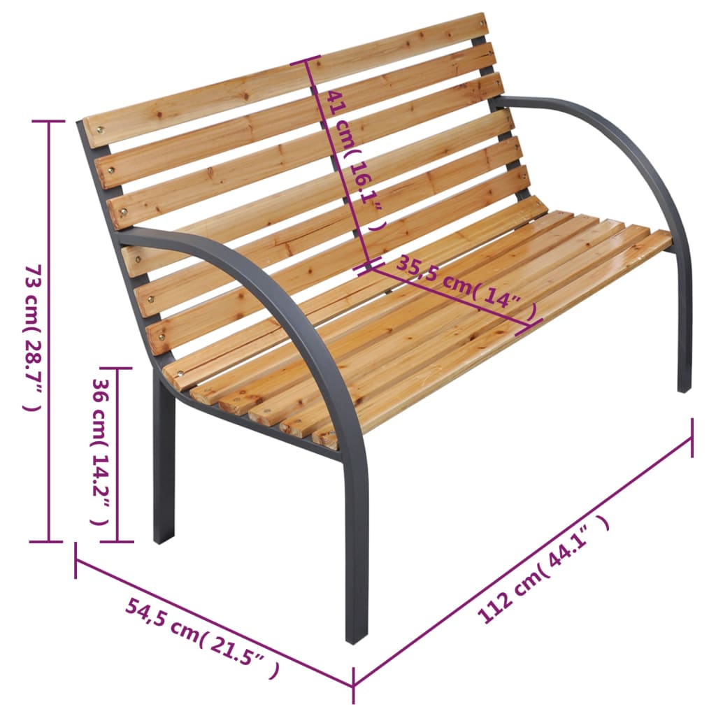 vidaXL Garden Bench 112 cm Solid Wood Fir