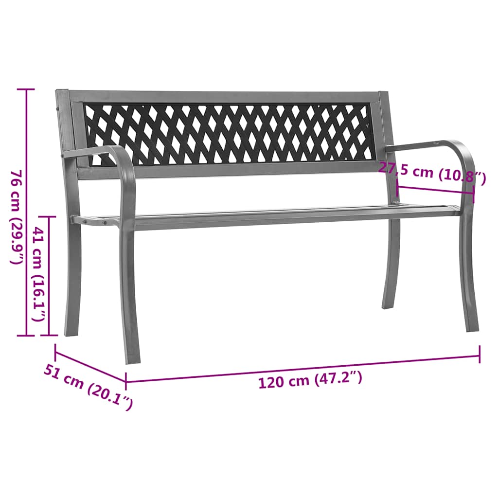 vidaXL Garden Bench | Black | Steel, plastic | 120 cm | Durable | Garden Bench